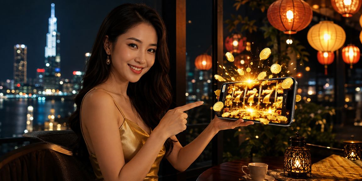 Người dùng tại TP.HCM chơi slot game trên ứng dụng điện thoại trong quán cà phê